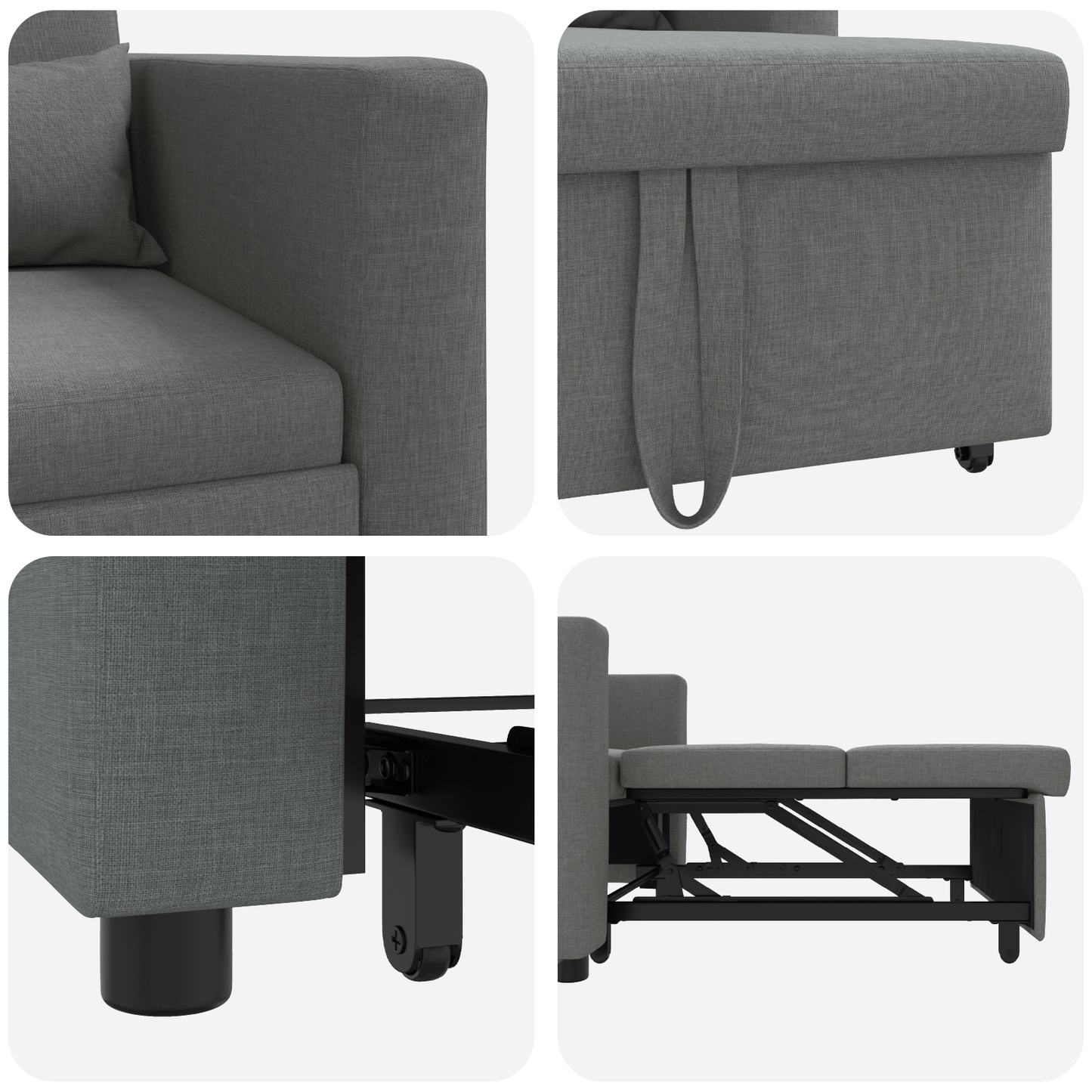 3-in-1 Einzelsofabett umwandelbar Dunkelgrau Stoff
