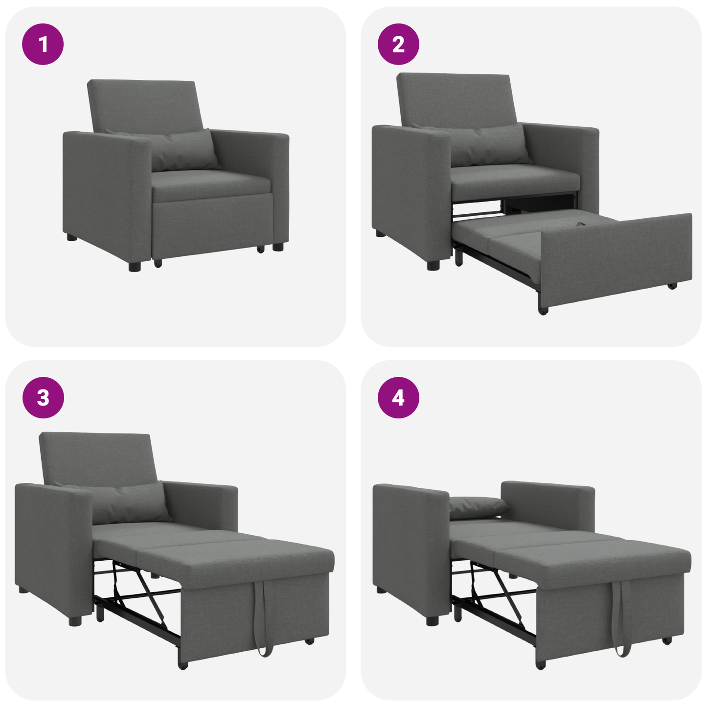3-in-1 Einzelsofabett umwandelbar Dunkelgrau Stoff