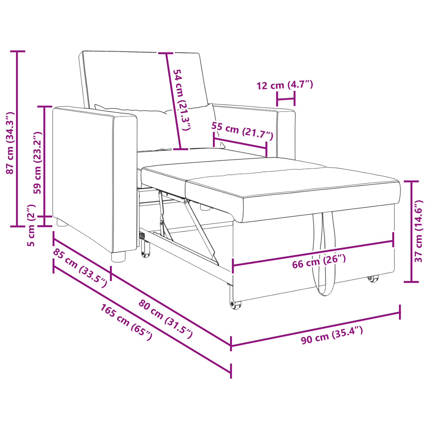 3-in-1 Einzelsofabett umwandelbar Dunkelgrau Stoff
