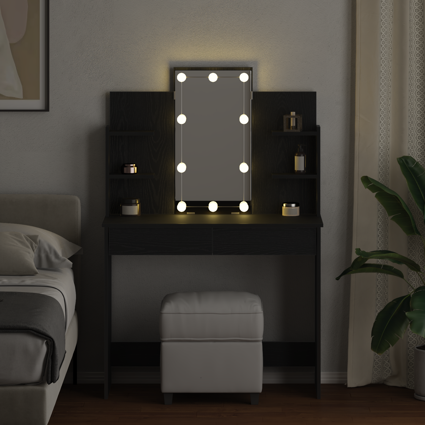Schminktisch mit Regal Schwarz Eichen-Optik 96 x 40 x 142 cm