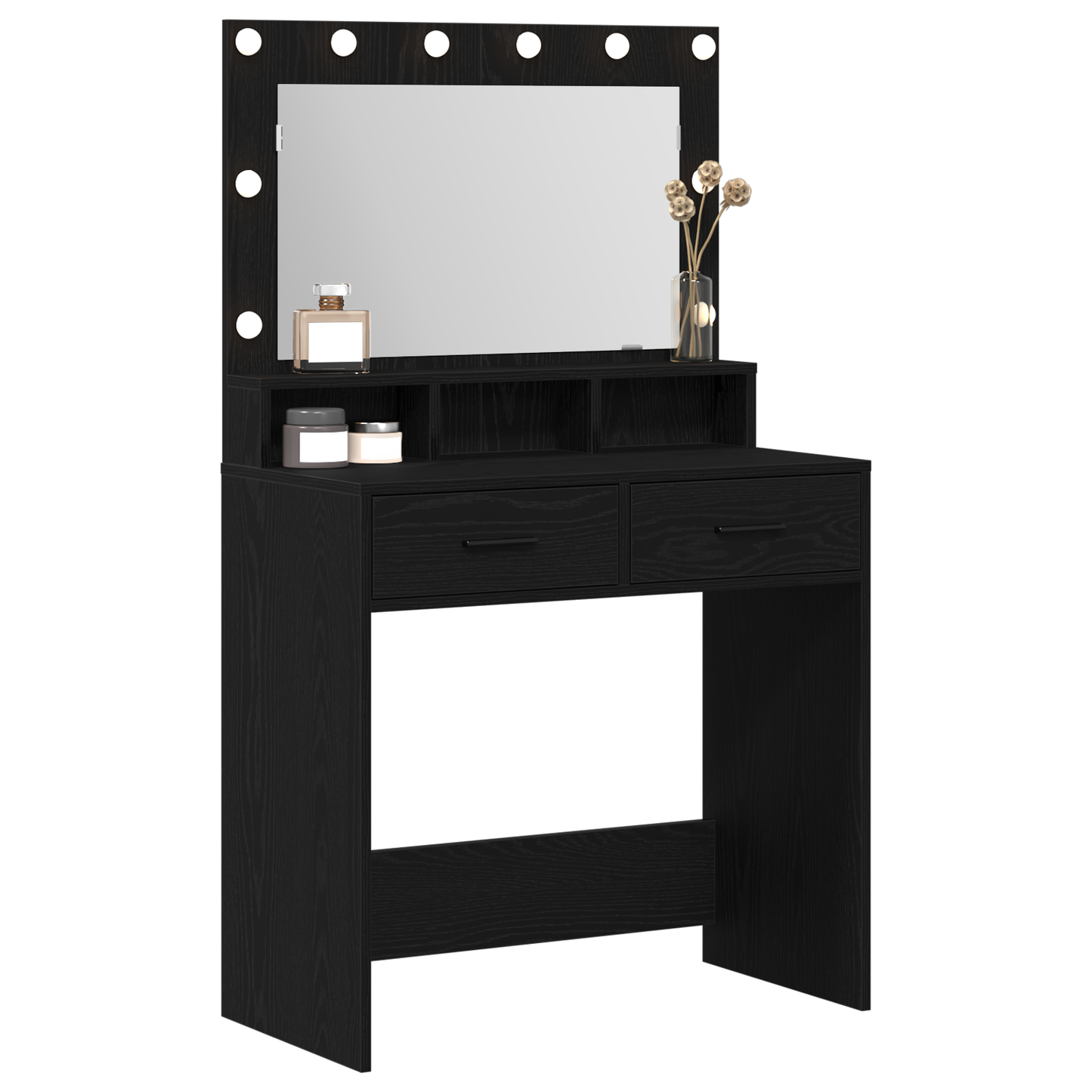 Schminktisch mit Regal Schwarz Eichen-Optik 79 x 41 x 135 cm