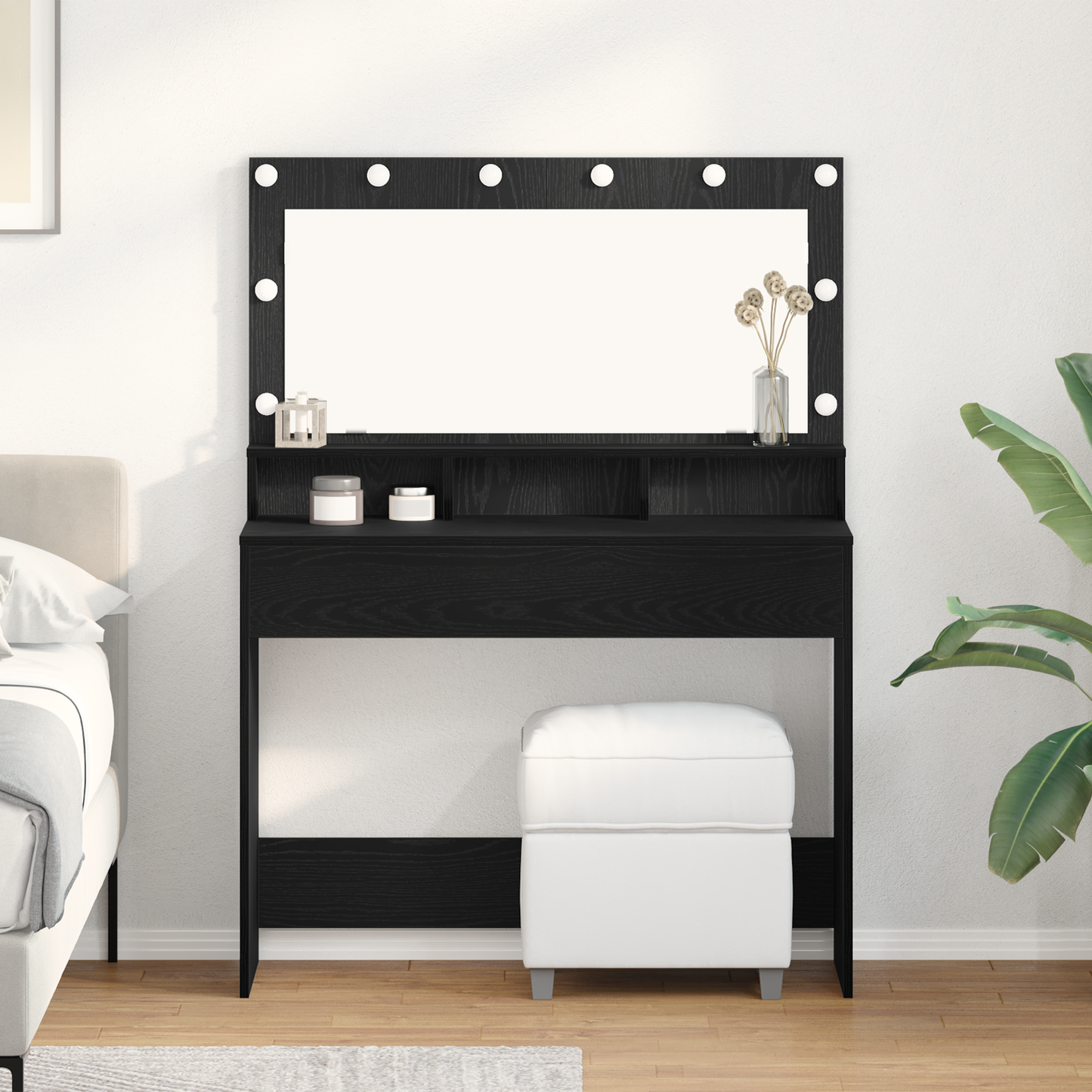 Schminktisch mit Regal Schwarz Eichen-Optik 100 x 41 x 135 cm