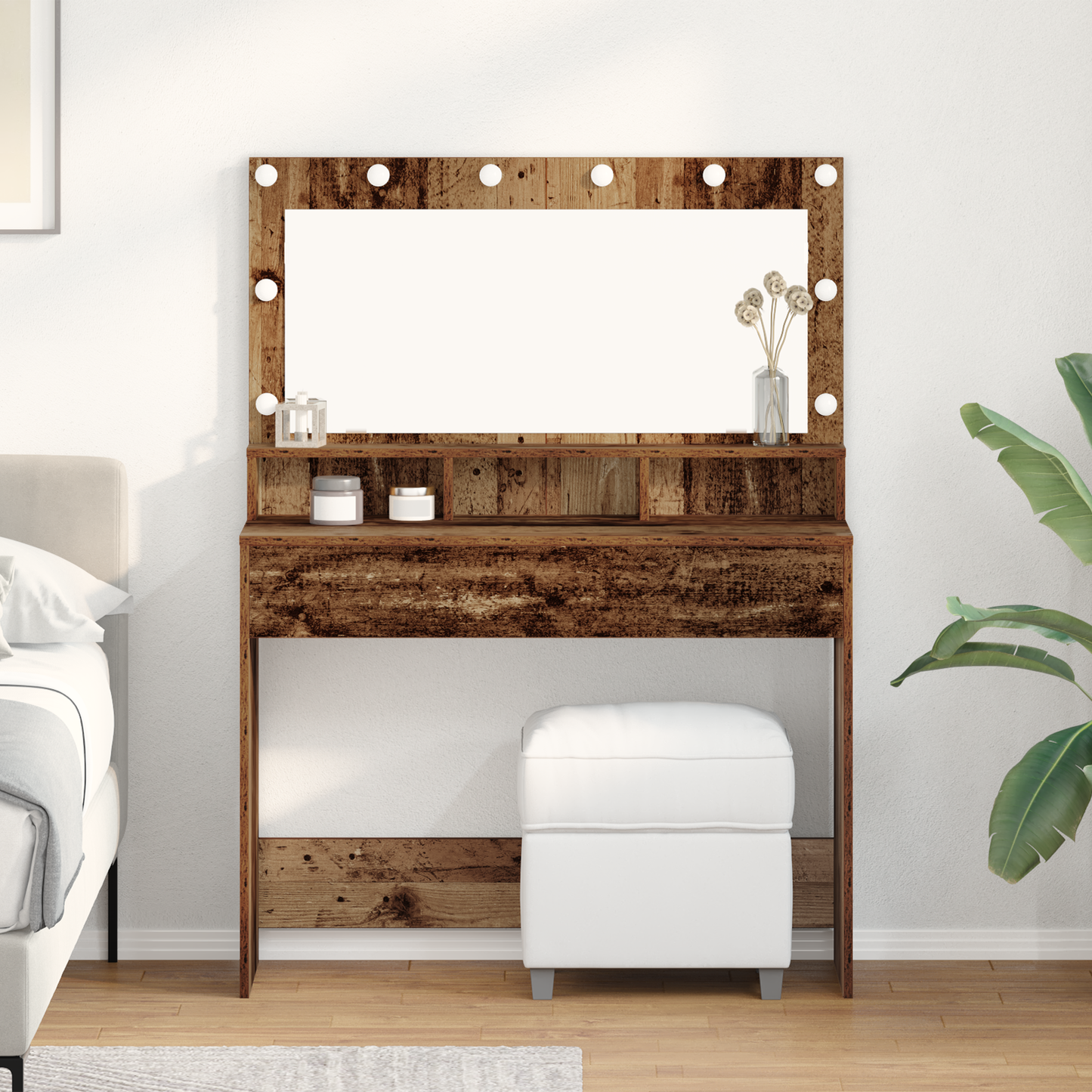 Schminktisch mit Regal Altholz 100 x 41 x 135 cm Holzwerkstoff