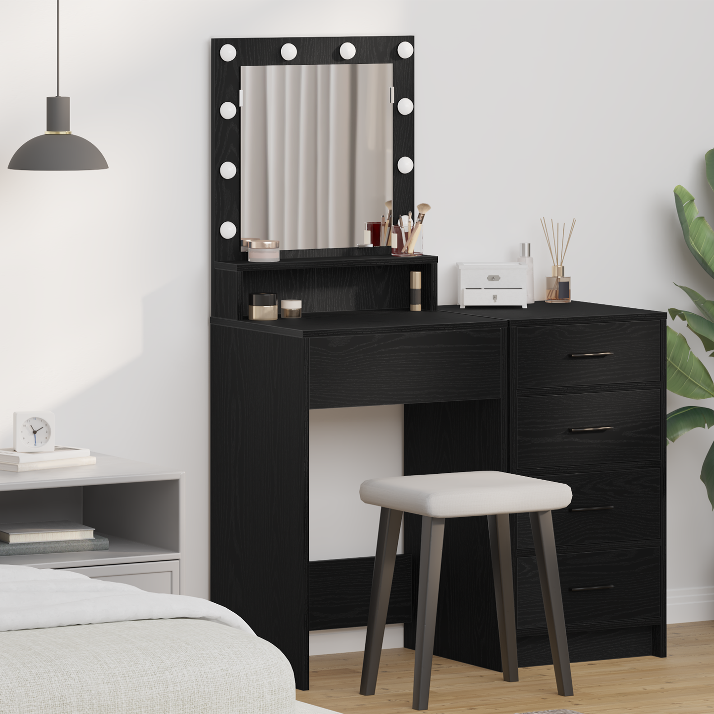 Schminktisch mit Regal Schwarz Eichen-Optik 50 x 41 x 135 cm