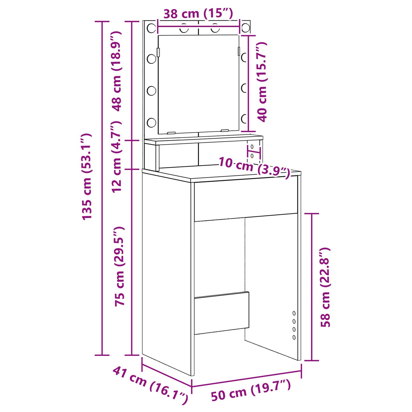 Schminktisch Graues Sonoma 50 x 41 x 135 cm Holzwerkstoff