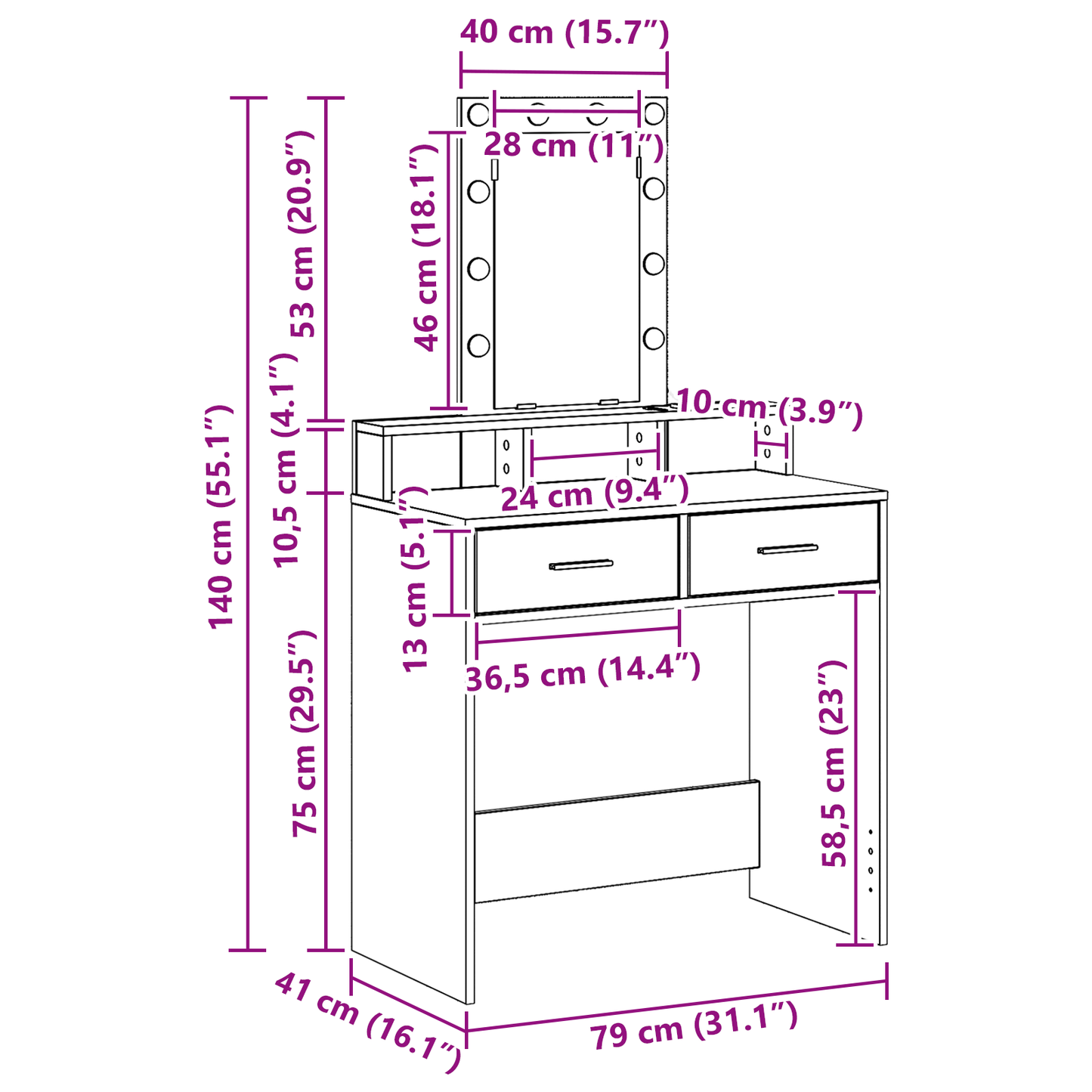 Schminktisch mit Speicher Braun 79 x 41 x 140 cm Holzwerkstoff