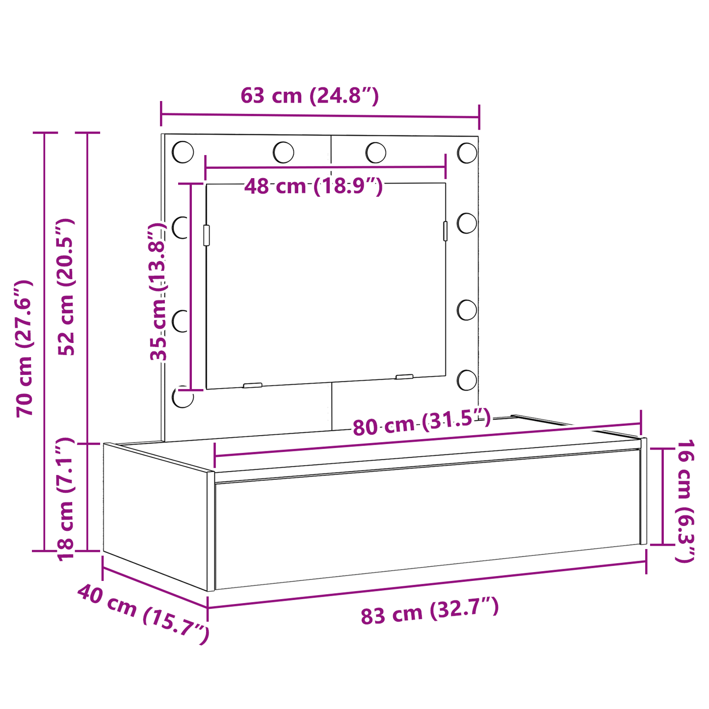 Schminktisch mit Speicher Schwarz 83 x 40 x 70 cm Holzwerkstoff