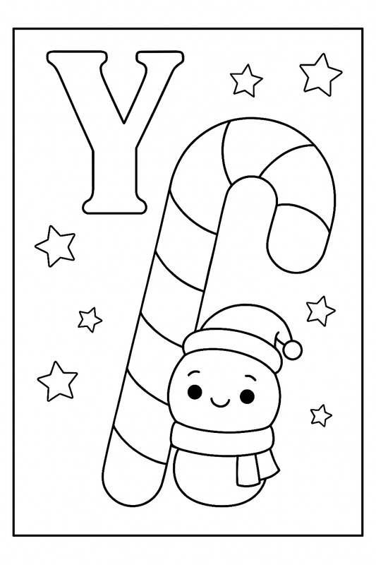 Kawaii Weihnachts-Alphabet Malbuch A-Z | Süße Ausmalbilder für Kinder | Druckbare Malvorlagen | Weihnachts-ABC | Niedliche Buchstaben Ausmalbilder