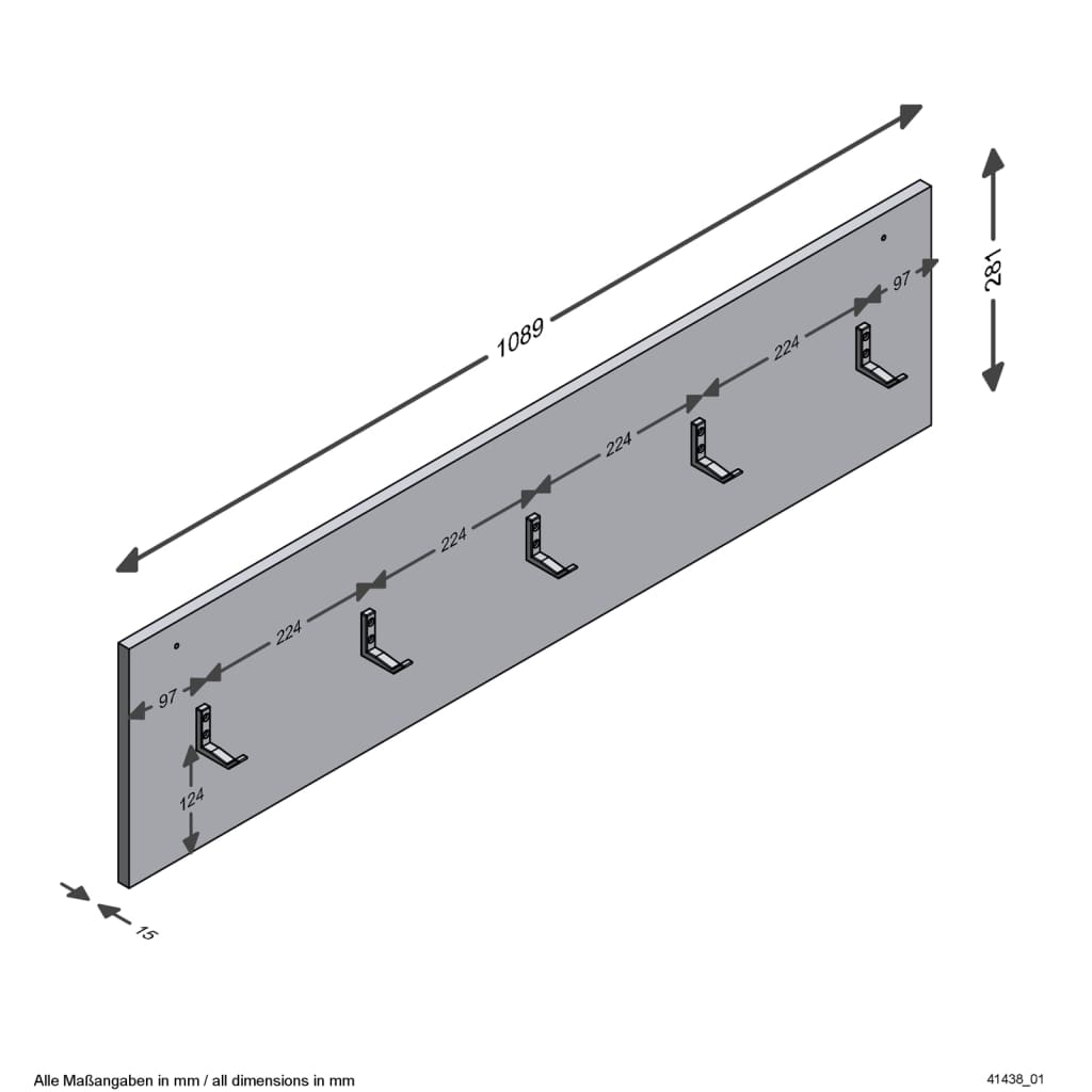 Wandgarderobe 108,9x1,5x28,1 cm Artisan-Eiche