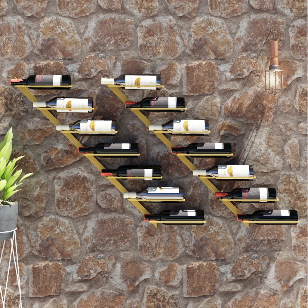 Wand-Weinregale für 7 Flaschen 2 Stk. Golden Metall