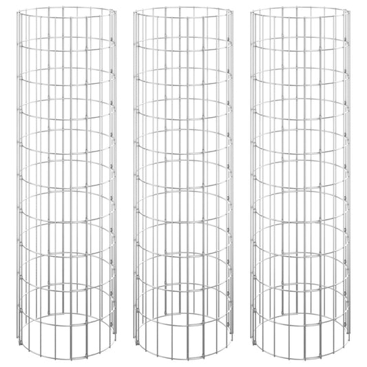 Gabionen-Hochbeete 3 Stk. Rund Verzinkter Stahl Ø30x100 cm