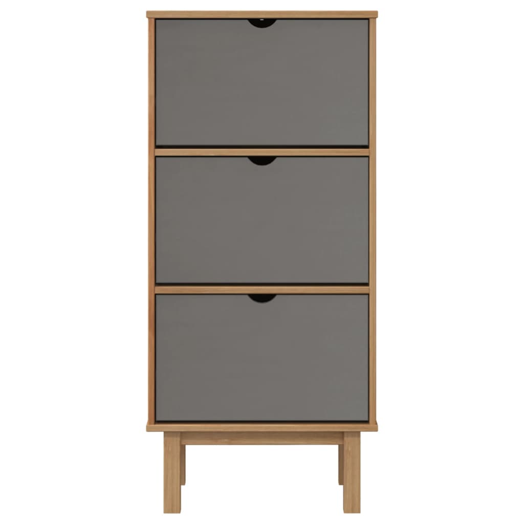 Schuhschrank OTTA mit 3 Schubladen Braun&Grau Massivholz Kiefer