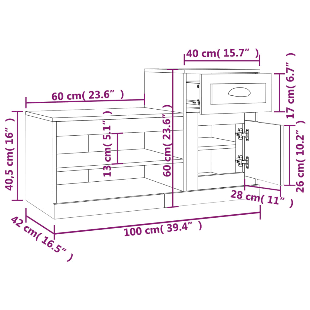 Schuhschrank Sonoma-Eiche 100x42x60 cm Holzwerkstoff