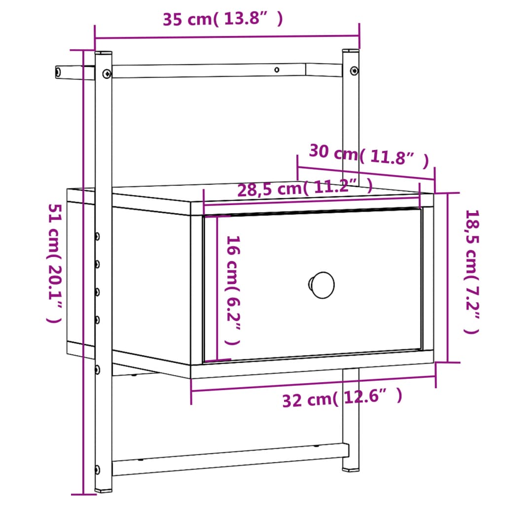 Wand-Nachttisch Braun Eiche 35x30x51 cm Holzwerkstoff
