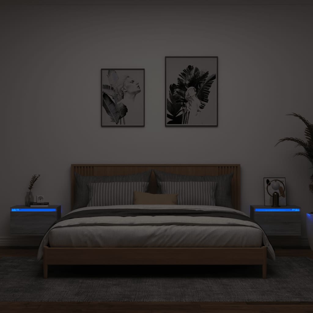 Wand-Nachttische mit LED-Leuchten 2 Stk. Grau Sonoma