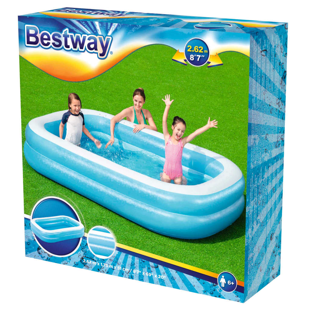 Bestway Aufblasbarer Familienpool Rechteckig 262x175x51 cm Blau Weiß