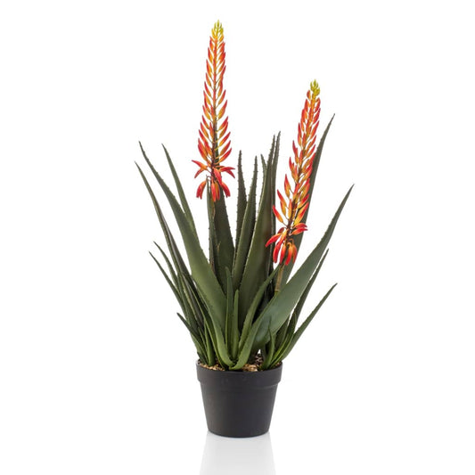 Künstliche Aloe mit 2 Blumen 80 cm im Topf