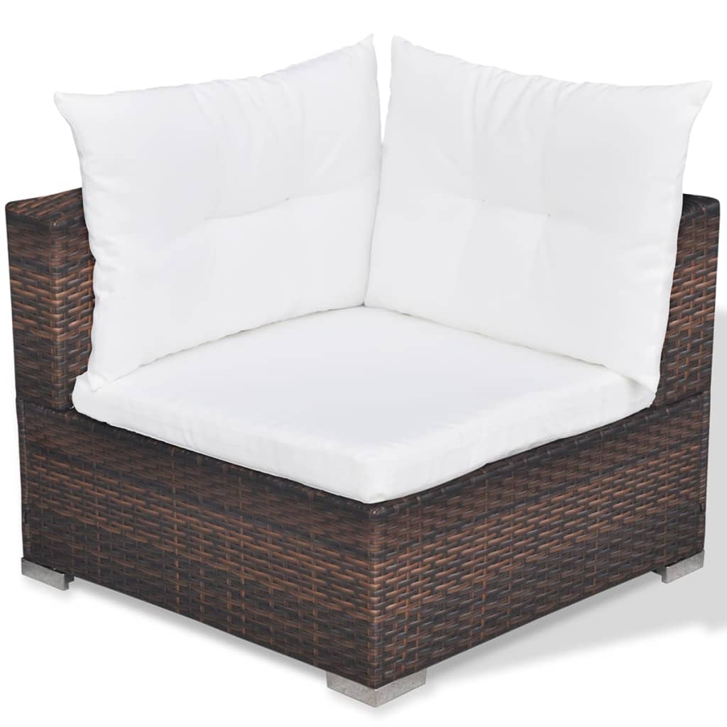 5-tlg. Garten-Lounge-Set mit Kissen Poly Rattan Braun