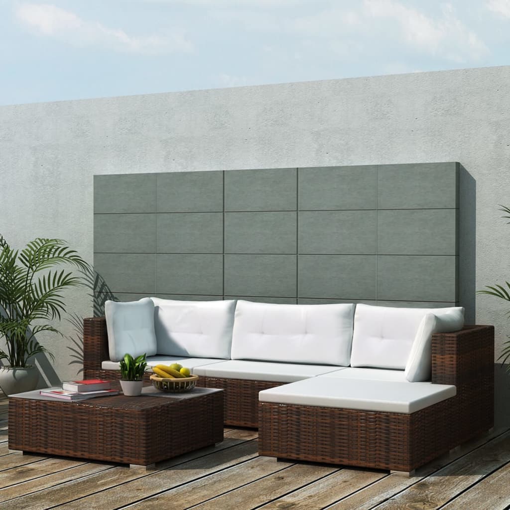 5-tlg. Garten-Lounge-Set mit Kissen Poly Rattan Braun