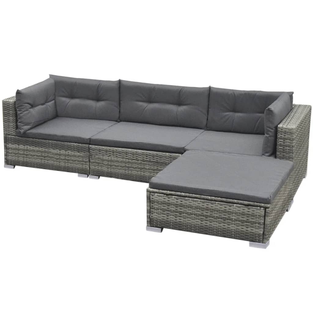 5-tlg. Garten-Lounge-Set mit Kissen Poly Rattan Grau