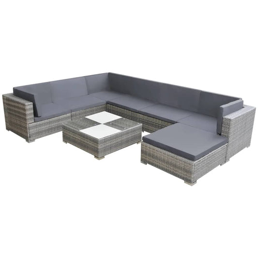 8-tlg. Garten-Lounge-Set mit Kissen Poly Rattan Grau