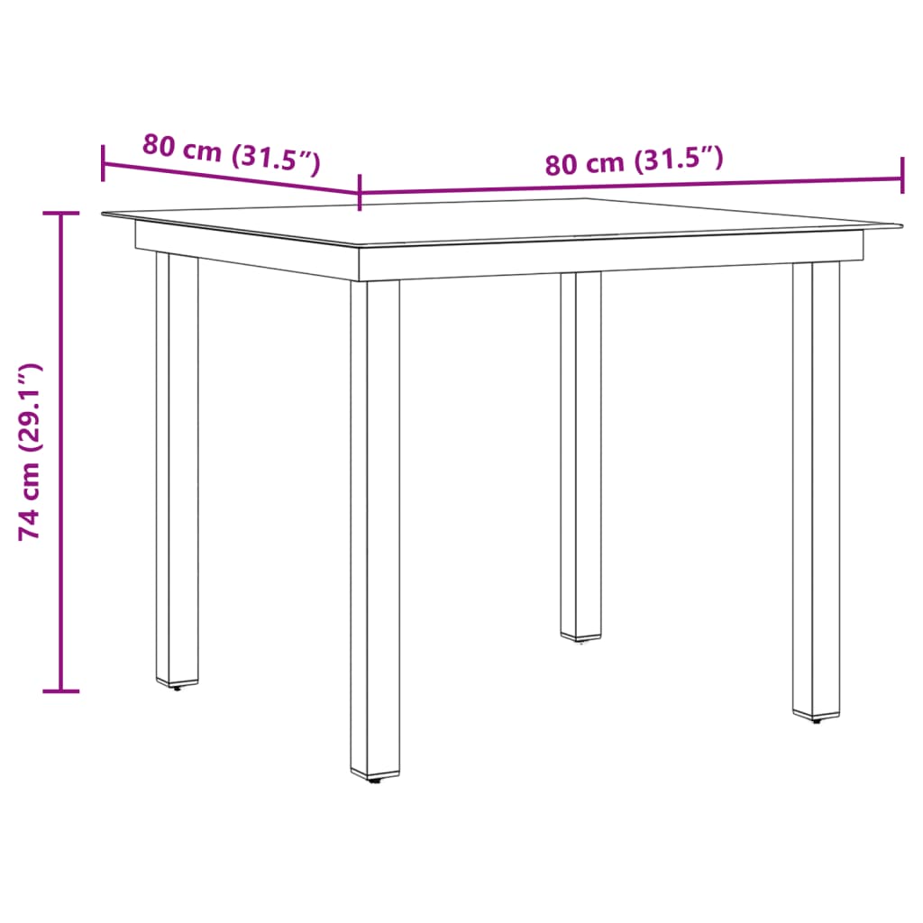 Gartentisch Schwarz 80x80x74 cm Aluminium und Glas