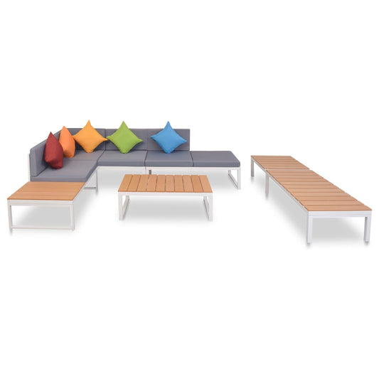 5-tlg. Garten-Lounge-Set mit Auflagen Aluminium und WPC