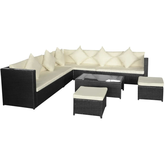 8-tlg. Garten-Lounge-Set mit Kissen Poly Rattan Schwarz