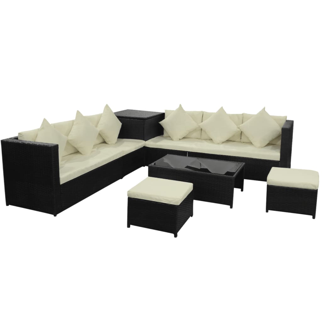 8-tlg. Garten-Lounge-Set mit Kissen Poly Rattan Schwarz