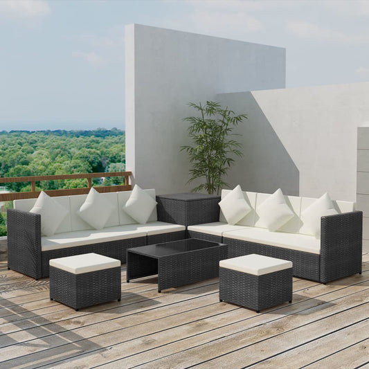 8-tlg. Garten-Lounge-Set mit Kissen Poly Rattan Schwarz