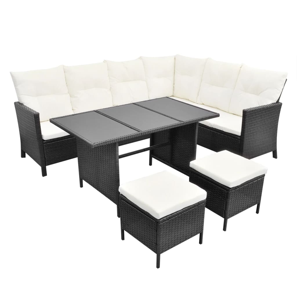 4-tlg. Garten-Lounge-Set mit Auflagen Poly Rattan Schwarz