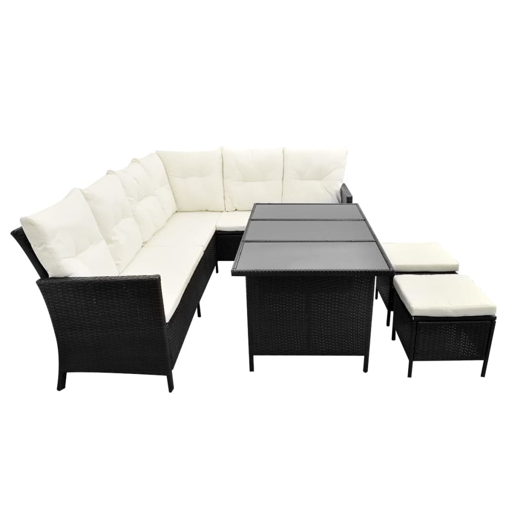 4-tlg. Garten-Lounge-Set mit Auflagen Poly Rattan Schwarz