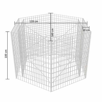 Sechseckiges Gabionen-Hochbeet 160×140×100 cm