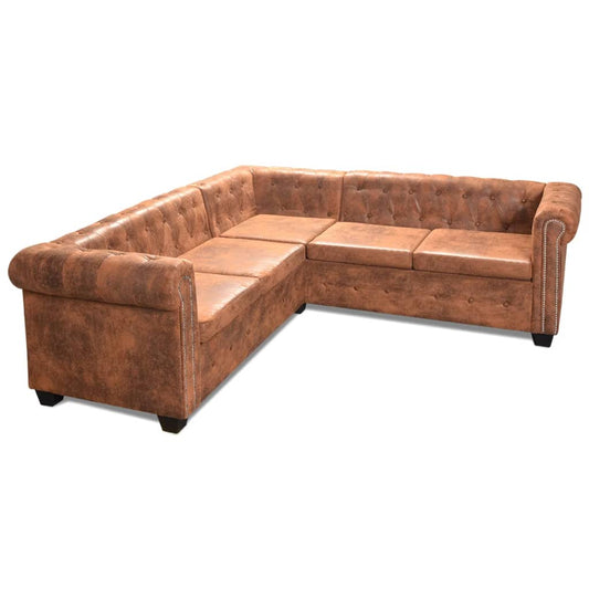Chesterfield-Ecksofa 5-Sitzer Kunstleder Braun