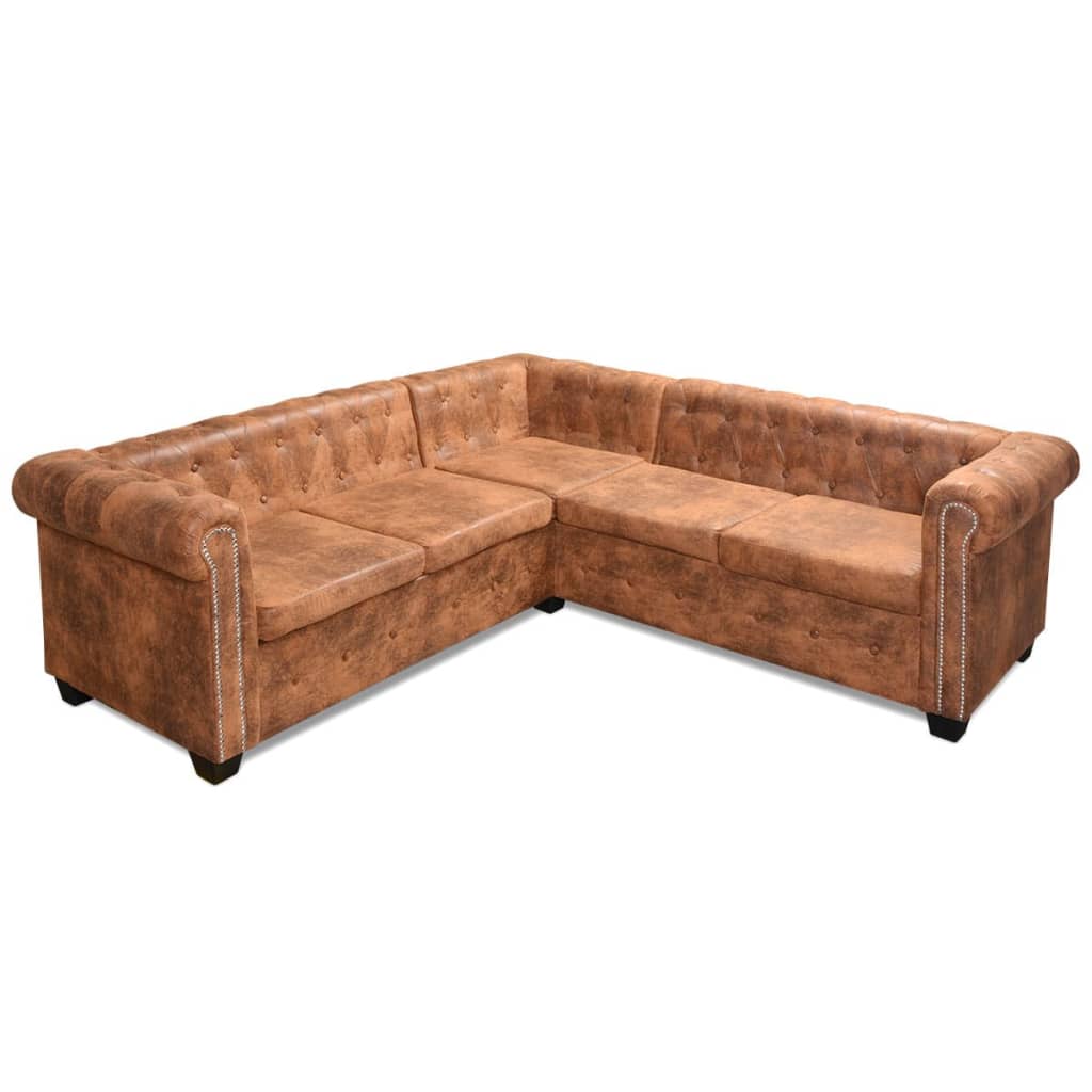 Chesterfield-Ecksofa 5-Sitzer Kunstleder Braun