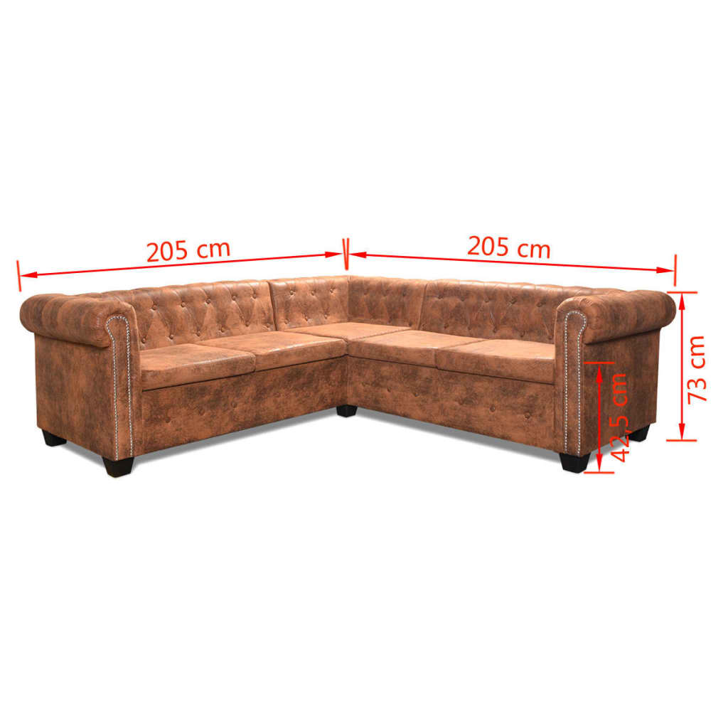 Chesterfield-Ecksofa 5-Sitzer Kunstleder Braun