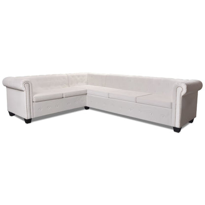 Chesterfield-Ecksofa 6-Sitzer Kunstleder Weiß