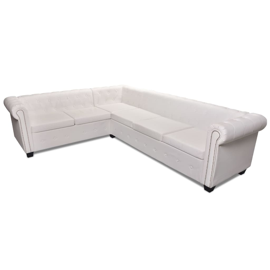Chesterfield-Ecksofa 6-Sitzer Kunstleder Weiß