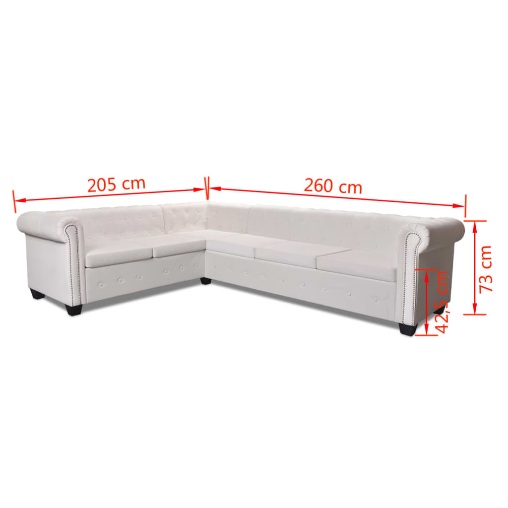 Chesterfield-Ecksofa 6-Sitzer Kunstleder Weiß