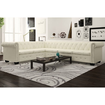 Chesterfield-Ecksofa 6-Sitzer Kunstleder Weiß