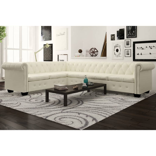 Chesterfield-Ecksofa 6-Sitzer Kunstleder Weiß