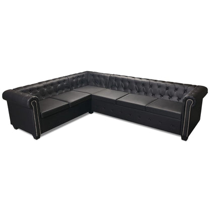Chesterfield-Ecksofa 6-Sitzer Kunstleder Schwarz