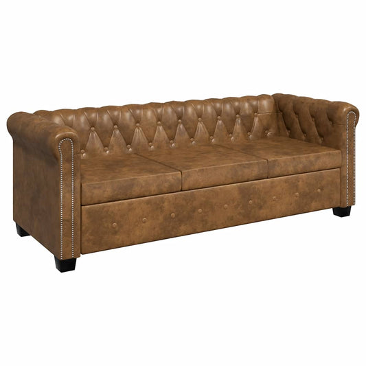 Chesterfield-Sofa 3-Sitzer Kunstleder Braun