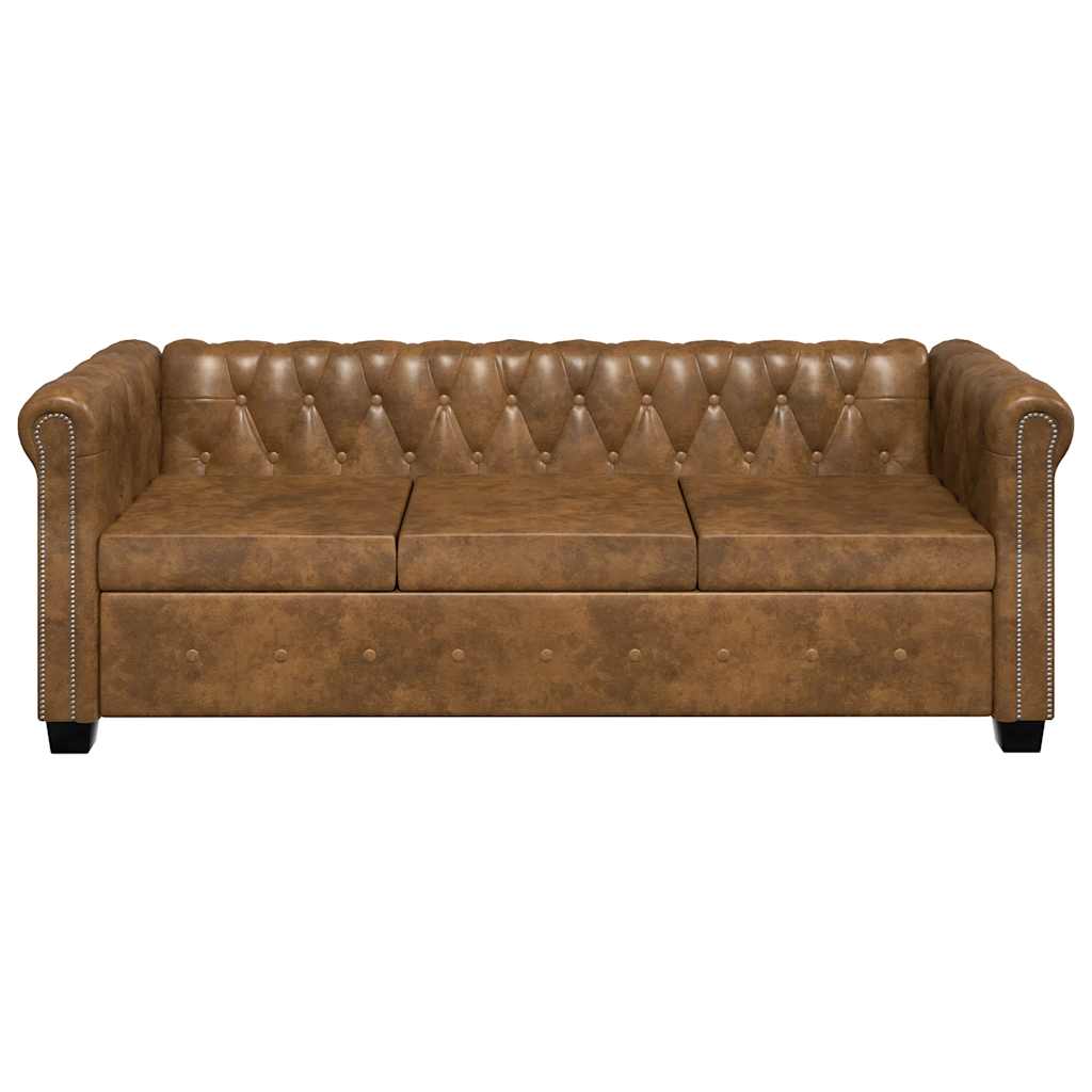 Chesterfield-Sofa 3-Sitzer Kunstleder Braun