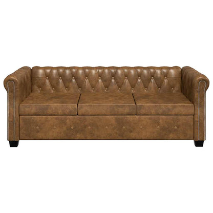 Chesterfield-Sofa 3-Sitzer Kunstleder Braun