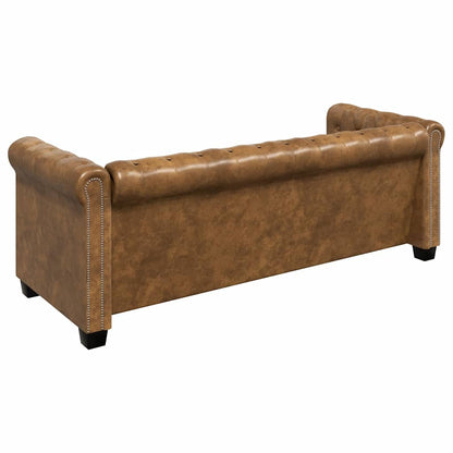 Chesterfield-Sofa 3-Sitzer Kunstleder Braun