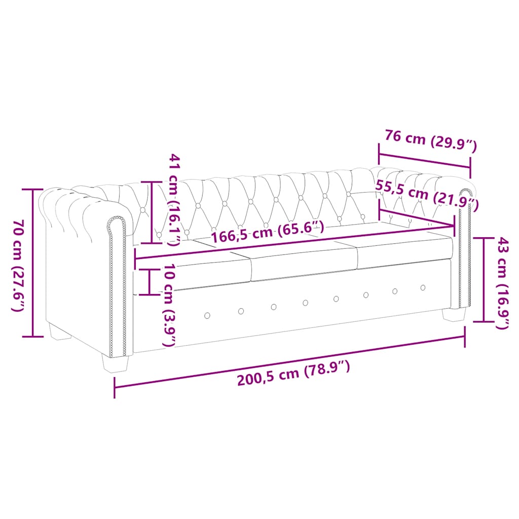 Chesterfield-Sofa 3-Sitzer Kunstleder Braun