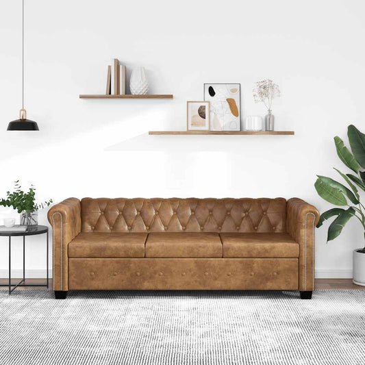Chesterfield-Sofa 3-Sitzer Kunstleder Braun