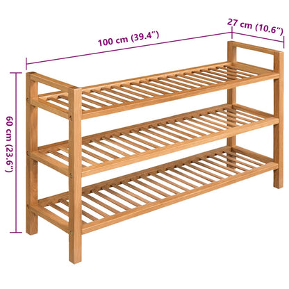 Schuhregal mit 3 Etagen 100x27x60 cm Massivholz Eiche