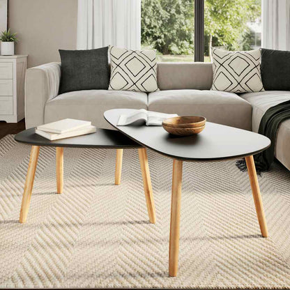 2-tlg. Couchtisch-Set Massivholz Kiefer Schwarz